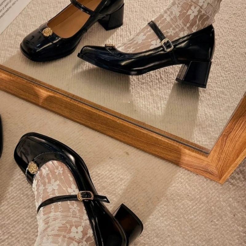 Sheepskin~ French Square Head Retro French Thick Heel Women's Autumn and Winter Skirt 2025 New Light Mouth Mary Jane Single Shoes