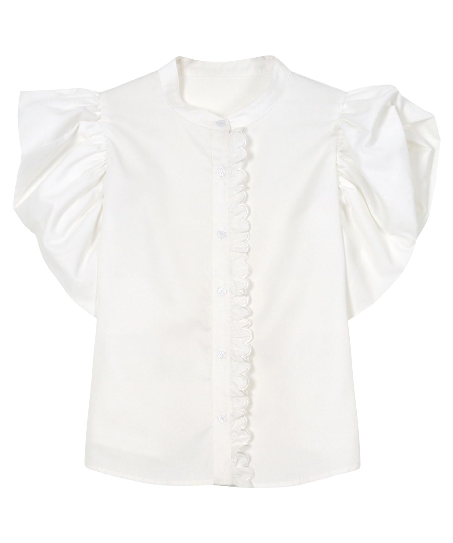 

Kobe Lettuce Volume Sleeve Short Sleeve Shirt with Ruffles and Elegant and Elegant Size Women s Blouse, Spring/Summer, Gathers, Design, M, Off-White