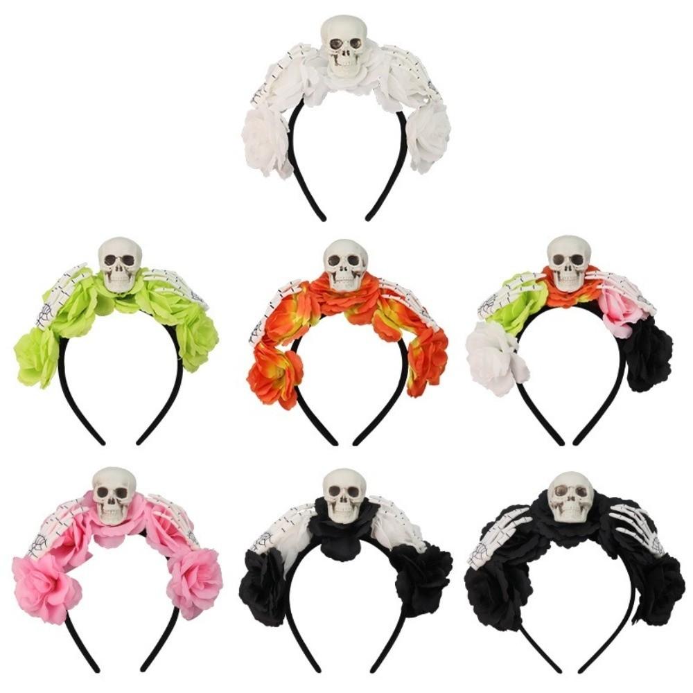Halloween Decor Skull Head Headband Simulation Flower Gothic Flower Hairband  Photography Props