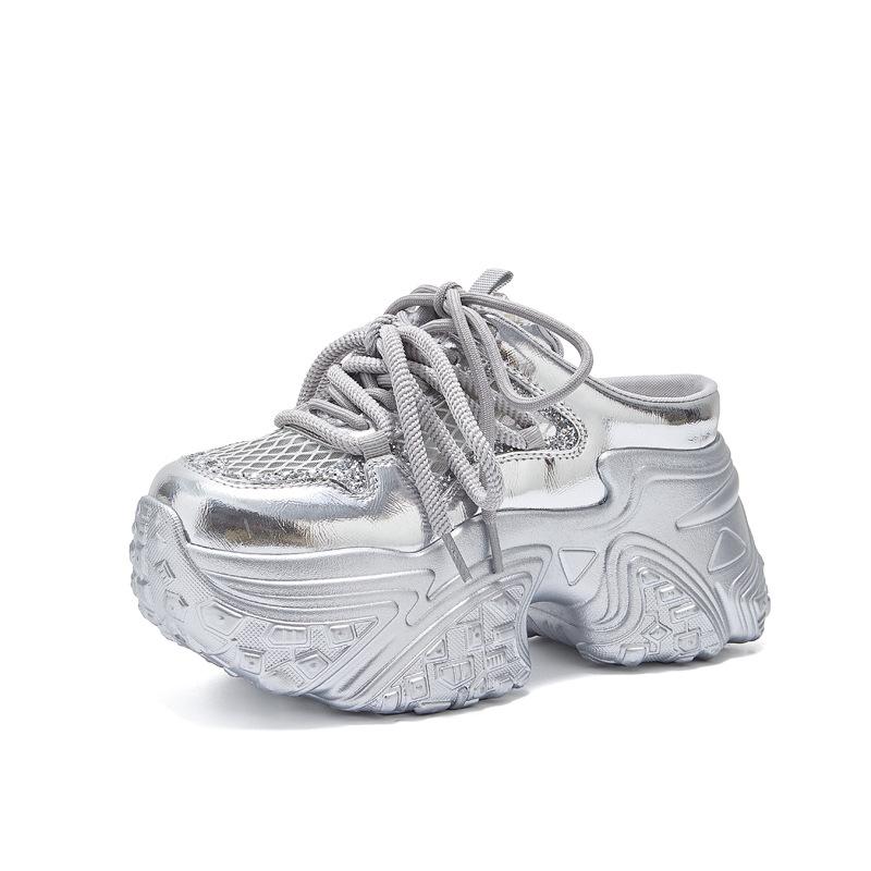 

Baotou half slippers women s 2025 summer new outer wear leather versatile mesh breathable muffin thick bottom lazy sandals 34 серебряный