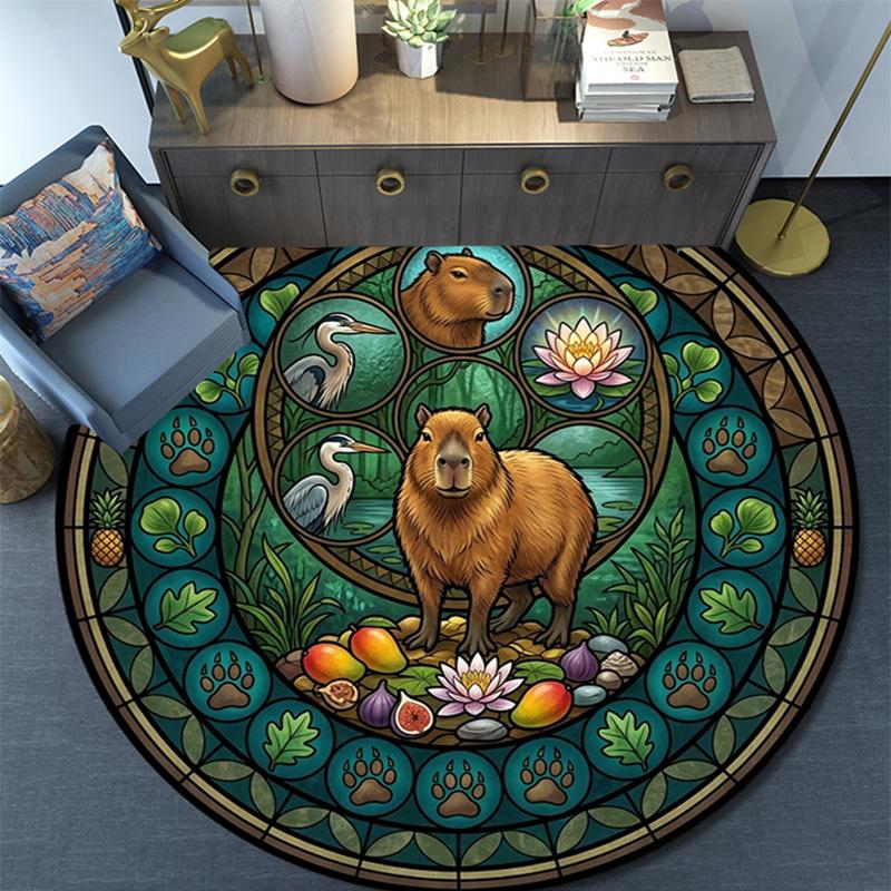 Forest Wildlife Glass Round Area Rug Under Office Chairs Bedroom Living Room Home Decor