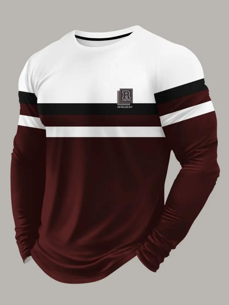 Vintage Men's Long Sleeve T-Shirt Streaks Print Top Spring Fall T-Shirt for Men 3D Striped Print Oversized Streetwear Clothing