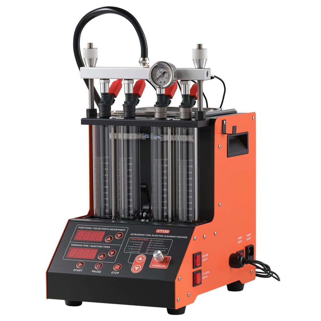 Fuel Injector Cleaner Tester, 9 Test Modes, 4-Cylinder 28kHz Ultrasonic Cleaning Machine, Automotive Injector Cleaner Machine with Drain Valve and 12V