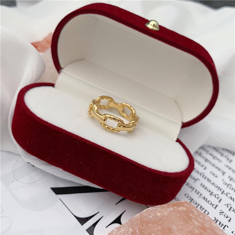 18K Gold-Plated Titanium Steel Twist Chain Ring - Trendy European Style for Women