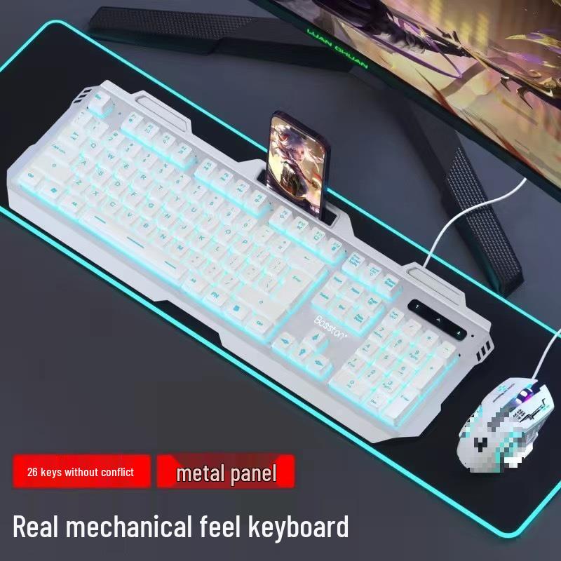 Backlit Wired Gaming Keyboard & Mouse Set with True Mechanical Feel and Suspended Keycaps