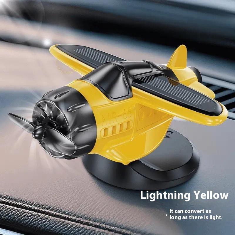 Solar Powered 360 Rotating Airplane Ornament - Car Dashboard Decor with LED Lights for Interior Styling жёлтый