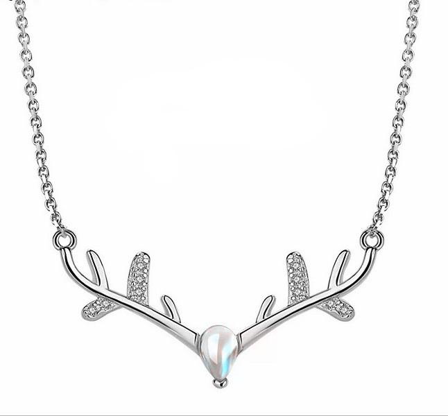 Japanese Style Elk Necklace with Moonstone Pendant - Women's Christmas Gift
