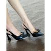 Premium Splicing High Heels Women's Thick Heel Pointed Camellia Bow Sandals
