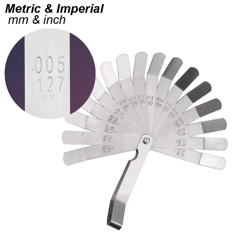 Offset Feeler Gauge Curved 16 Blades Metric MM Imperial Inch Gap Width Strip Roll Thickness Measure Bent Valve Motor Measurer