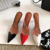 Fashion Elegant Pointed Toe Transparent PVC Heart High Heels Mules Slipper Shoes Women Black White Red Shoes Luxury Designer Pumps