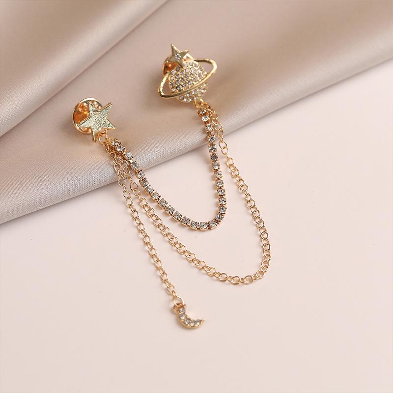 Chain Tassel Planet Suit Pin Brooch Single-Stitched Corsage Mourning Brooch