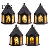 Spooky Table Centerpieces Halloween Pumpkin Lantern, Gothic House Shape LED Flickering Candle Light Plastic Decorative Lights for Party, Centerpieces,