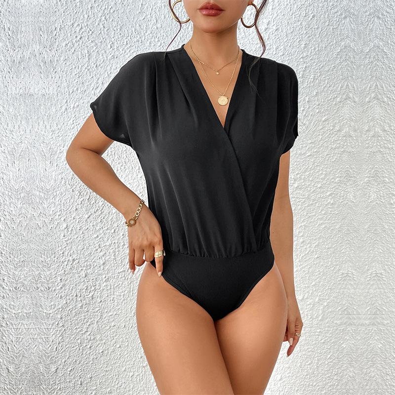 Women Casual Solid Color V Neck High Waist Tight Short Jumpsuit Bodysuit S