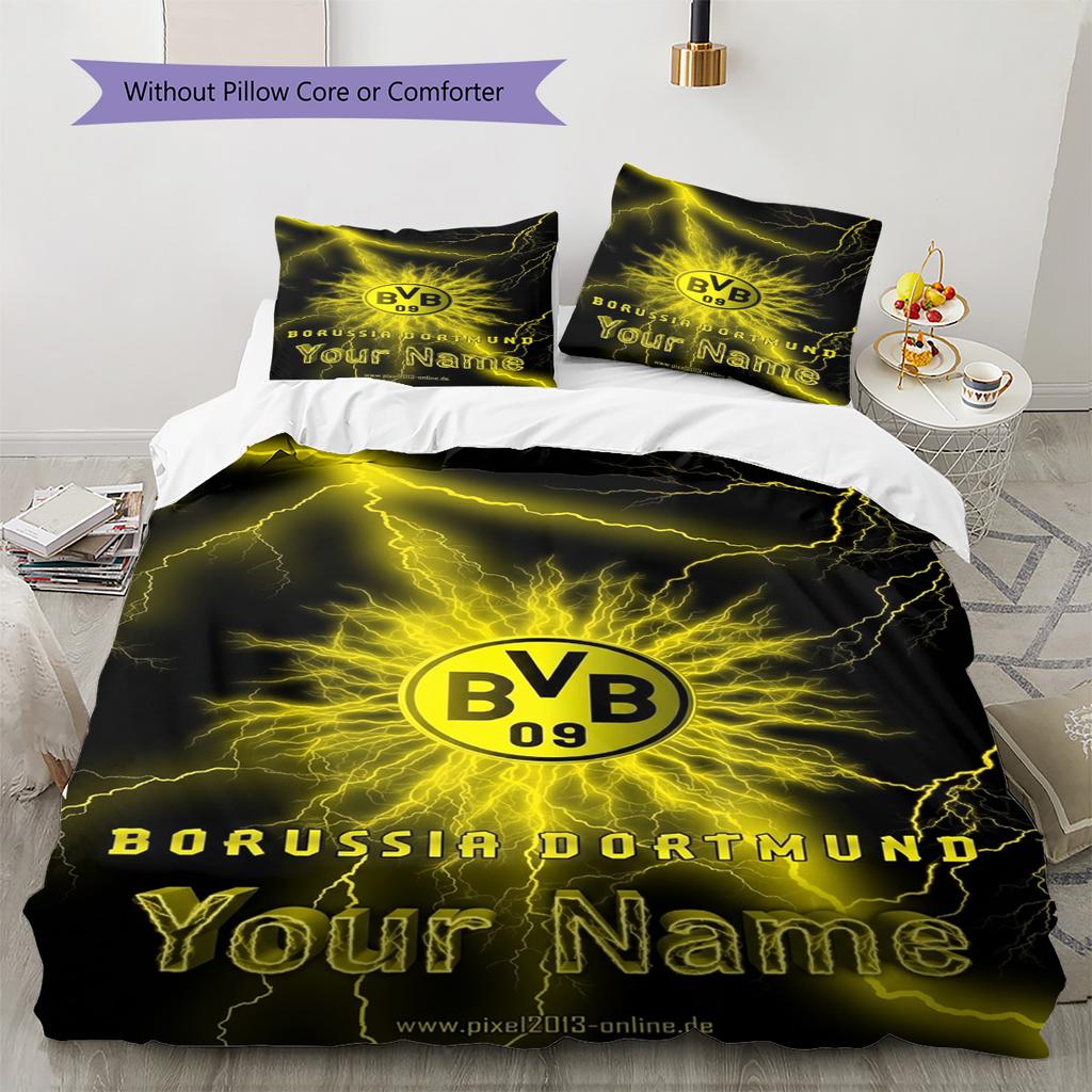 Name Custom Borussia Dortmund Pattern Bedding Set Quilt Cover Pillowcase Home Decor Gift (1 * Duvet Cover + 2 * Pillowcase, Without Core)