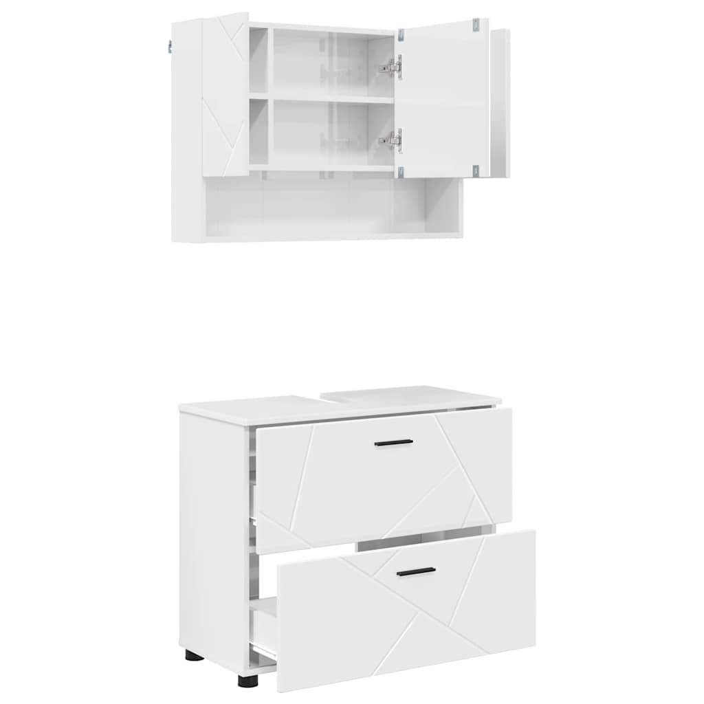 Bathroom Furniture Set 2 Pcs High Gloss White Plywood and Metal