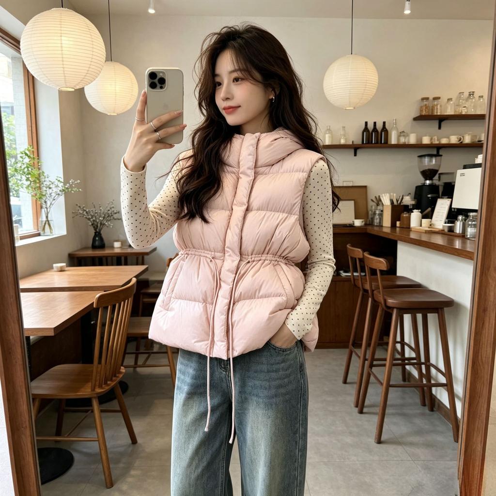 Lazy wind vest hooded small loose warm autumn and winter age reduction pink large size thickened trendy coat women's cotton clothes