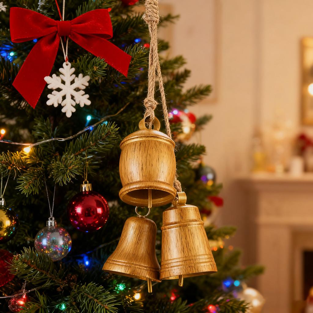 Christmas Metal Cow Bells Handing Decoration Vintage Rustic Brass Bells for Door Garland Christmas Tree Wall Pendants