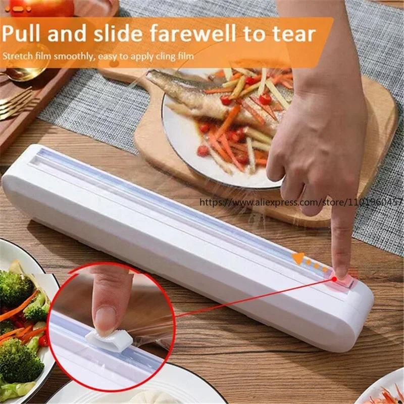 Plastic Wrap Dispenser with Suction Cup Household Film Cutter and Storage Box Creative Kitchen Tool