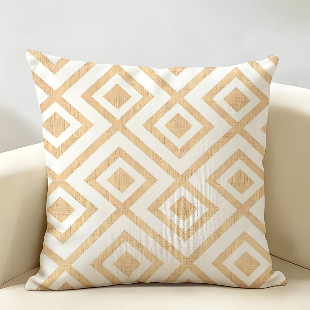 Geometric Diamond Pattern Cushion Cover Natural Linen Organic Fabric Double-Sided Printing Breathable Perfect For Home Decor