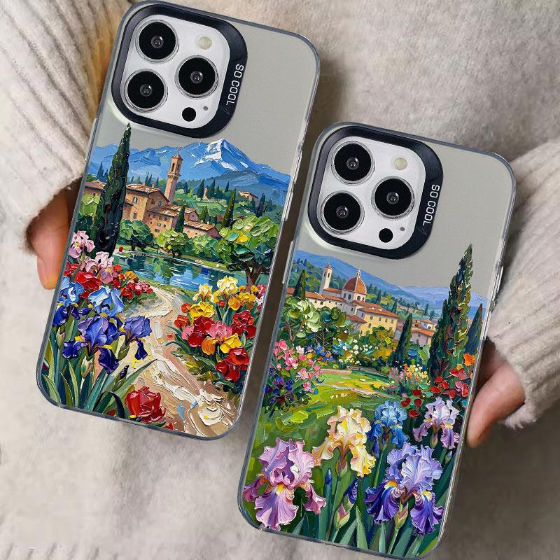 Bergwald Blumenmeer Landschaft Laser Handyhülle Für iPhone 13 12 Mini Pro Max 17 16 Pro Max 15 11 14 Pro Max Plus Rückseite