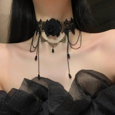 Lace Neck Accessory Decorative Necklace, Women's Collar, Fringed Pendant, Rose Flower Neckband