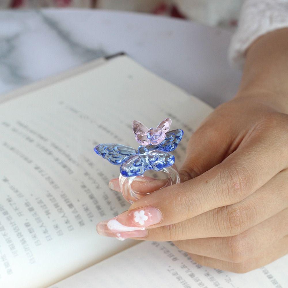 Exquisite Colorful Flower Ring Glass Crafts Chinese Dragon Ring Glaze Butterfly Ring Girls