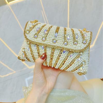 Borsa ascellare di perle fatta a mano Borsa quadrata piccola con strass da banchetto Borsa a mano Borsa a tracolla monospalla Borsa da sera