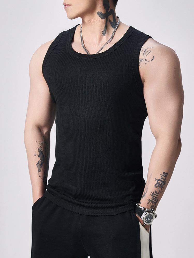 American Style Men's Ribbed Fitness Tank Top: Breathable, Solid Color Y-Back Base Layer Outerwear.