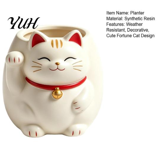Resin Flower Pot for Indoor Plants Cute Fortune Cat Planter, Beckoning Kitty Pot, Auspicious Home Decor Living Room Cartoon Plant Succulents,