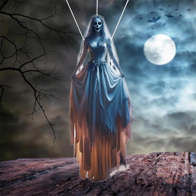 2D Horror Skull Bride Background Cloth Halloween Party Scary Atmosphere Haunted House Indoor Outdoor Festival Decor Supplies 1PC