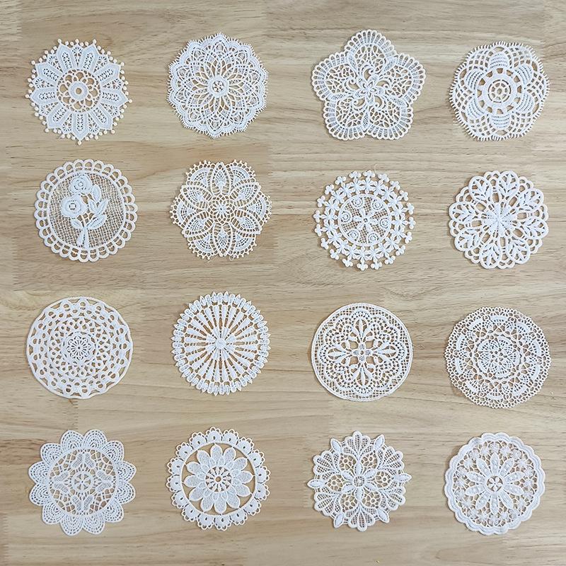 White Vintage Water-soluble Lace Small Coaster Cloth Sticker Clothes Decoration Patch Sticker DIY Hollow Embroidery Fabric Patch Accessories