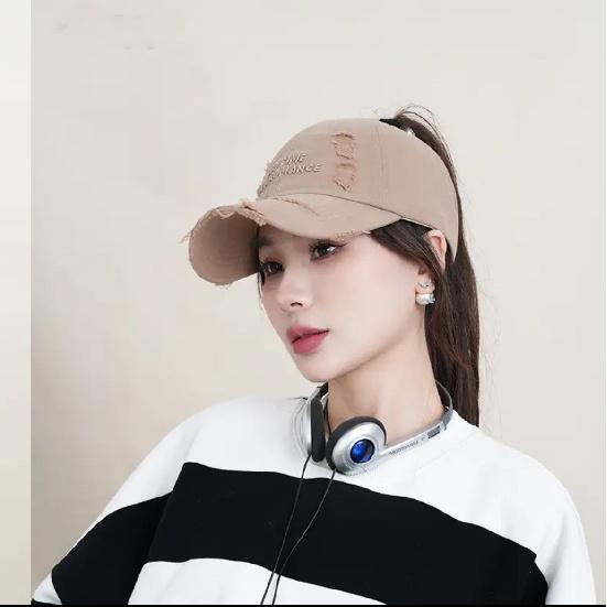 Summer open-top fashion trendy ripped soft-top baseball cap, casual versatile Korean-style duckbill cap
