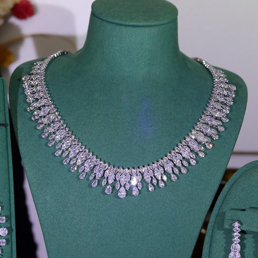 Neuer Eingang Zirkonia Halskette und Ohrringe Brautschmuck-Set für Damen Abschlussball Hochzeit Party Zubehör