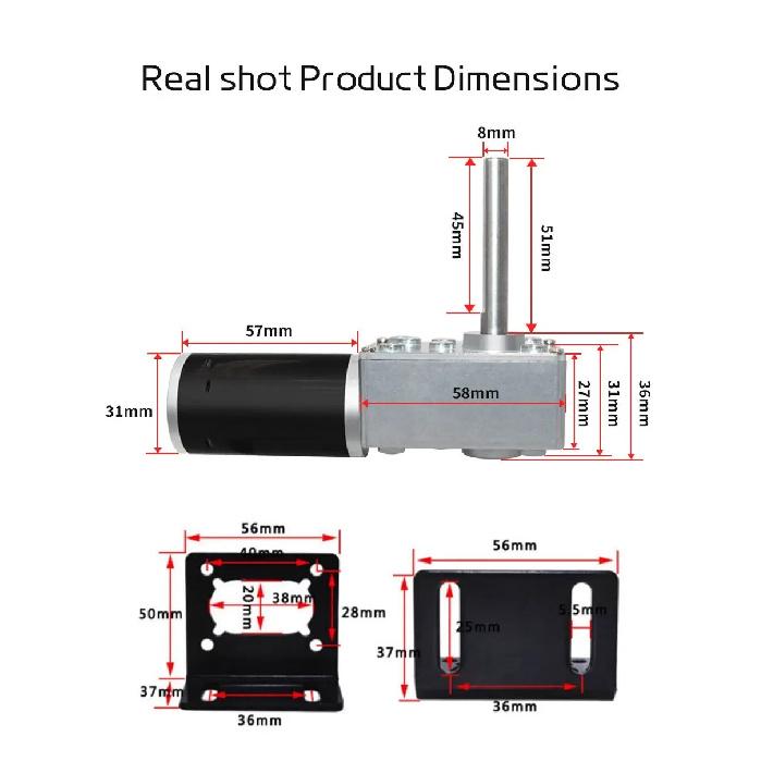 5840-31ZY Worm Gear DC Gear Motor 6V~24V Super Self-Locking Forward And Reverse Speed Control Shaft Length 51MM Brushed Motor