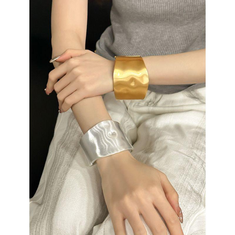 Fashion Silver Wide Edge Brushed Open Tide Bracelet Women's High Stylish Textured Bracelet Minimalist Korean Style Minority All-Match