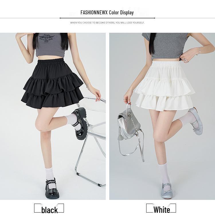 Women's Summer Black A-line Puff Short Skirt - Elastic Waist, Slimming, Anti-Exposure.