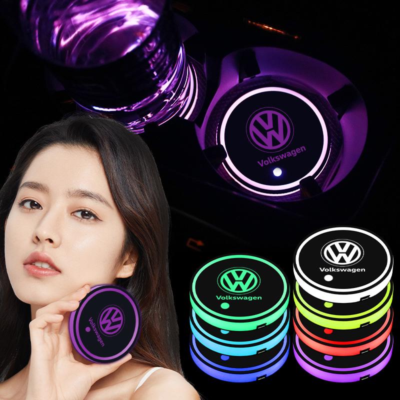 2pcs LED Luminous Car Water Cup Holder Coaster Lamp for Volkswagen VW Golf 6 7 MK4 TSI TDI Magotan B5 B6 B7 GTD Touareg PassatKD4