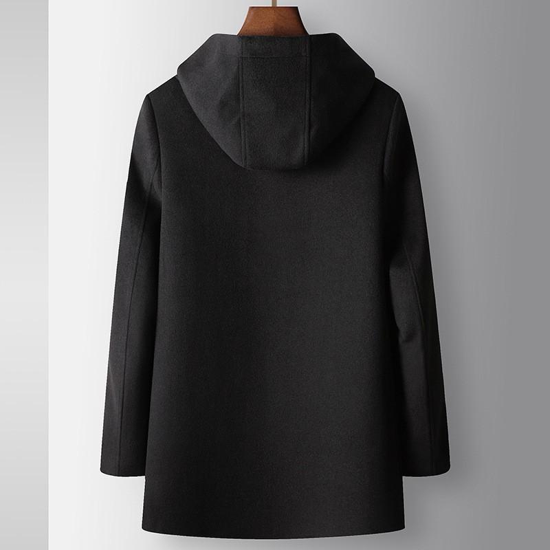 Mens Wool Blend Hooded Winter Coat With Removable Down Inner Liner Lightweight Warm Business Casual Outerwear
