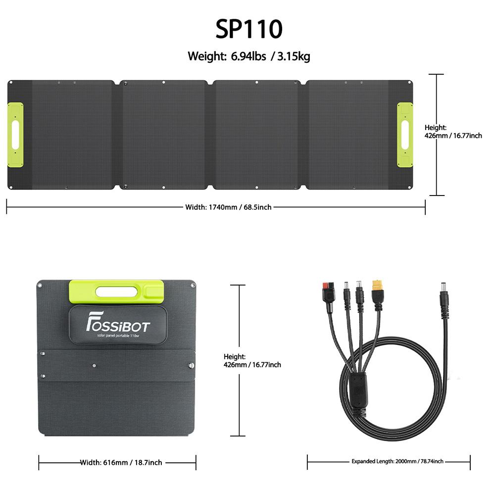 FOSSiBOT SP110 110W Faltbares Solarpanel, 26% Hoher Umwandlungswirkungsgrad, Rückseitenkontaktierte Zellen, ETFE-Beschichtung, Mehrere DC- und USB-Ausgänge