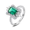 Emerald Square Princess Ring, Stylish Engagement Ring, Crown Floral Jewelry