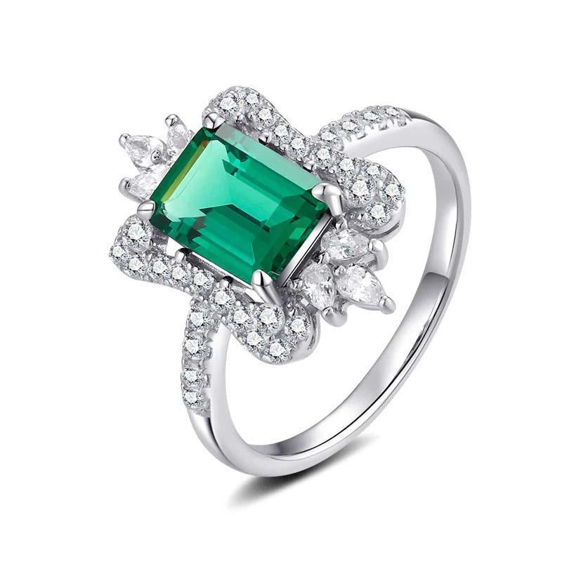 Emerald Square Princess Ring, Stylish Engagement Ring, Crown Floral Jewelry