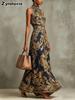 Vintage Golden Embroidery Long Sleeve Dress Slim Fit Evening Party Wedding Formal Gown for Women