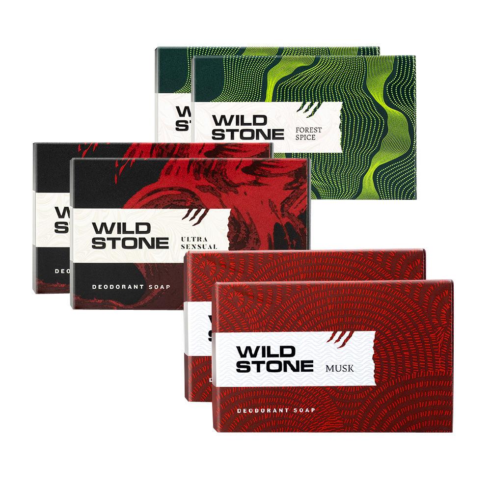 

Wild Stone Soap Combo For Men 600g Pack Of 6 With Ultra Sensual Forest Spice Musk Fragrance Bars