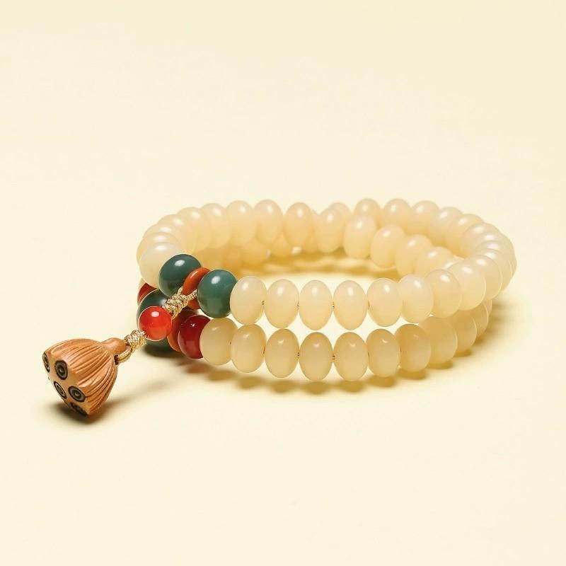 Natural Bodhi Bracelet, Original Green Bodhi Seed Vintage Lotus Seed Bracelet, Multi-loop Prayer Beads for Men and Women, Authentic Product Milk Bean Bodhi Bracelet