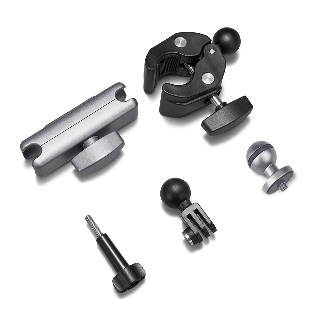FitStill Super Rotation Angle Action Camera Clamp with Double Ball Head Design and Aluminum Alloy Bicycle and Motorcycle Clip Mount for Go Pro Hero