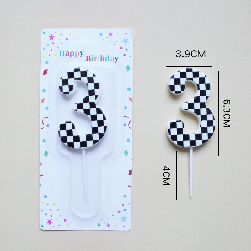 Checkerboard Number 0-9 Candle Birthday Party Decoration Black and White Checkered Card Number Candle