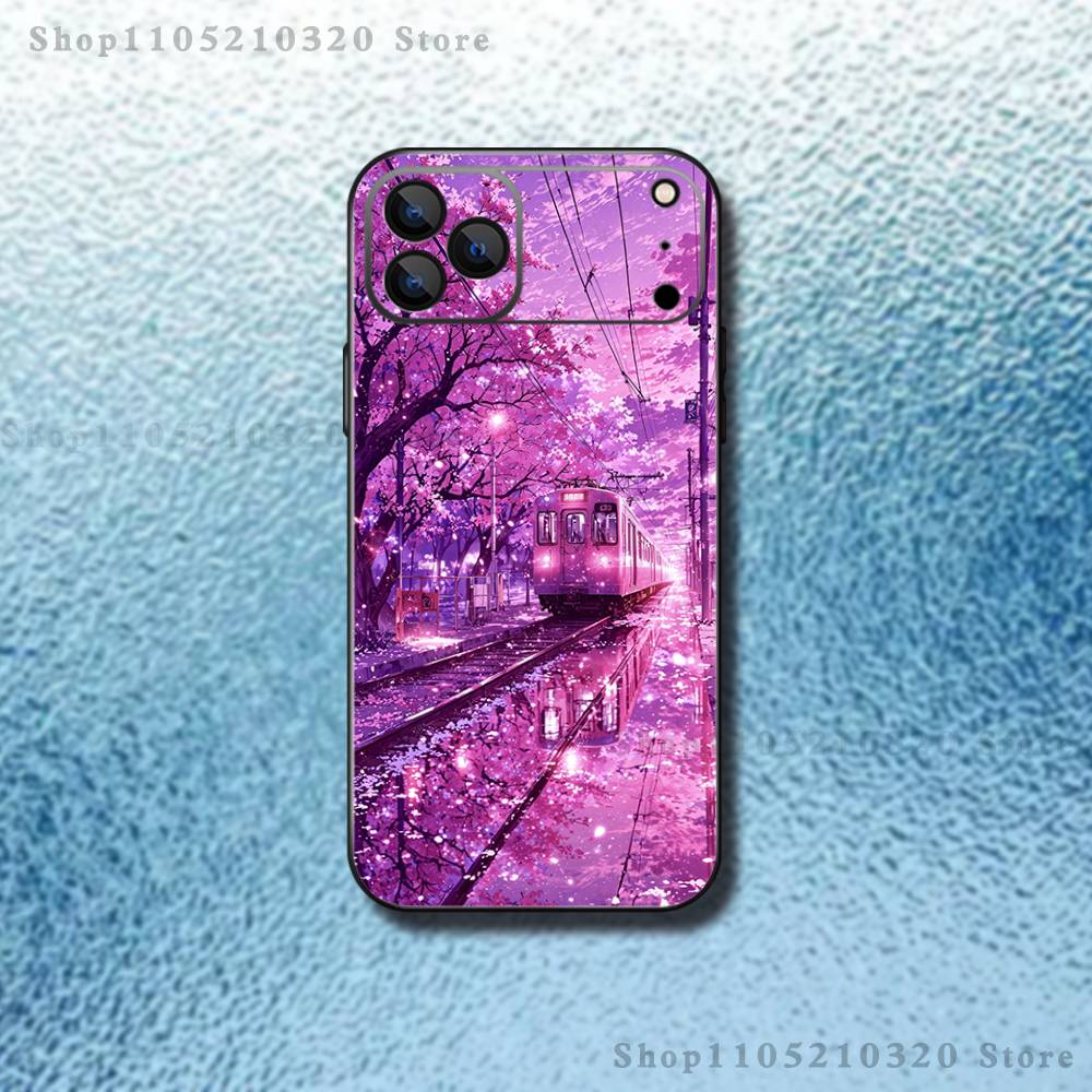 

Cherry Art Blossom Train Phone Case For iPhone 17,16,15,14,13,12,11,Pro,Max,Plus,E,Air,Mini Protective Black Cover iPhone15plus