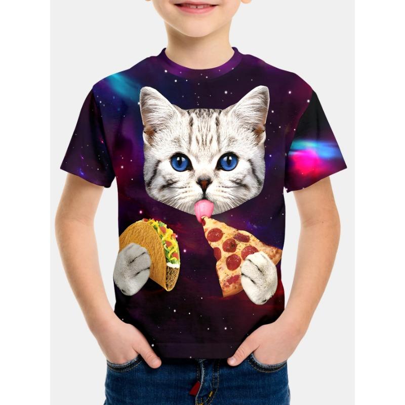 Barnkläder Flicka Pojkar T-shirt Kortärmad T-shirt för barn Sommarkläder för barn 3D Katttryck Tecknad Fritidskläder Barnkläder