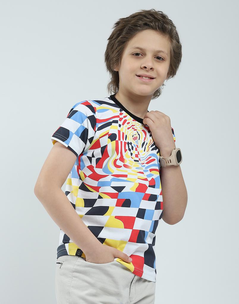 MONTE CARLO ბიჭის ჩვეულებრივი ფითის პრინტიანი ნახევარსაყელოიანი მაისური