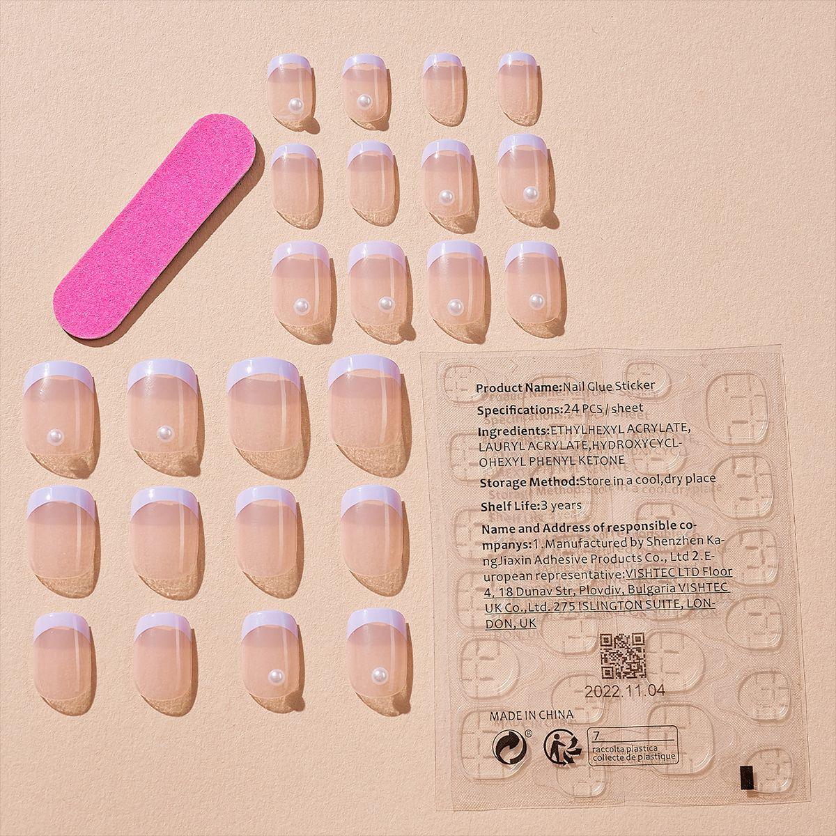 

European and American French-style Rectangular Press-on Nails with Colored Pearls